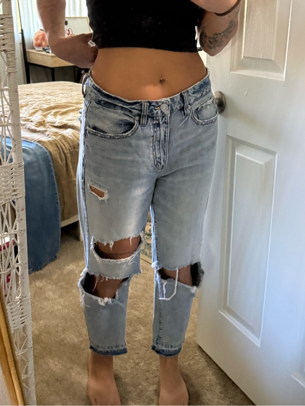 Garage Light Blue Ripped Boyfriend Jeans